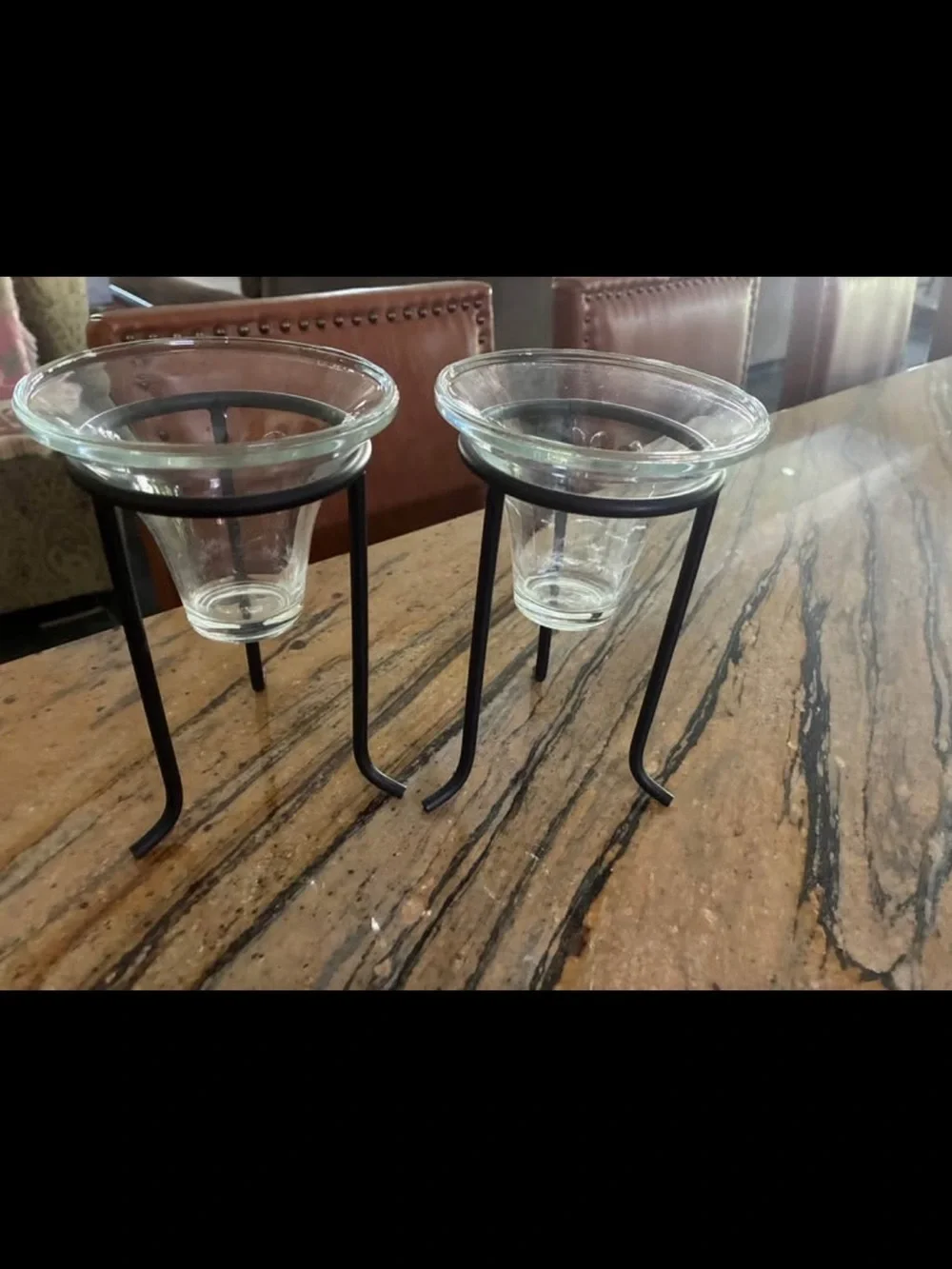 Glass and Black Metal Double Candle/Tea Light Holders